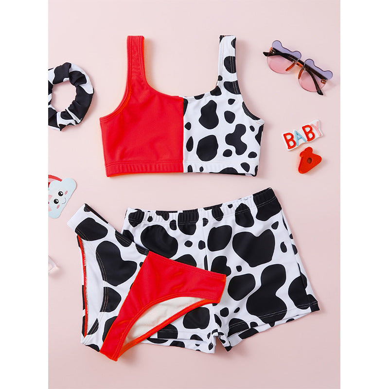 Wholesale Milk Cow Spot Dot Contrasting Color Split Three-piece Swimwear